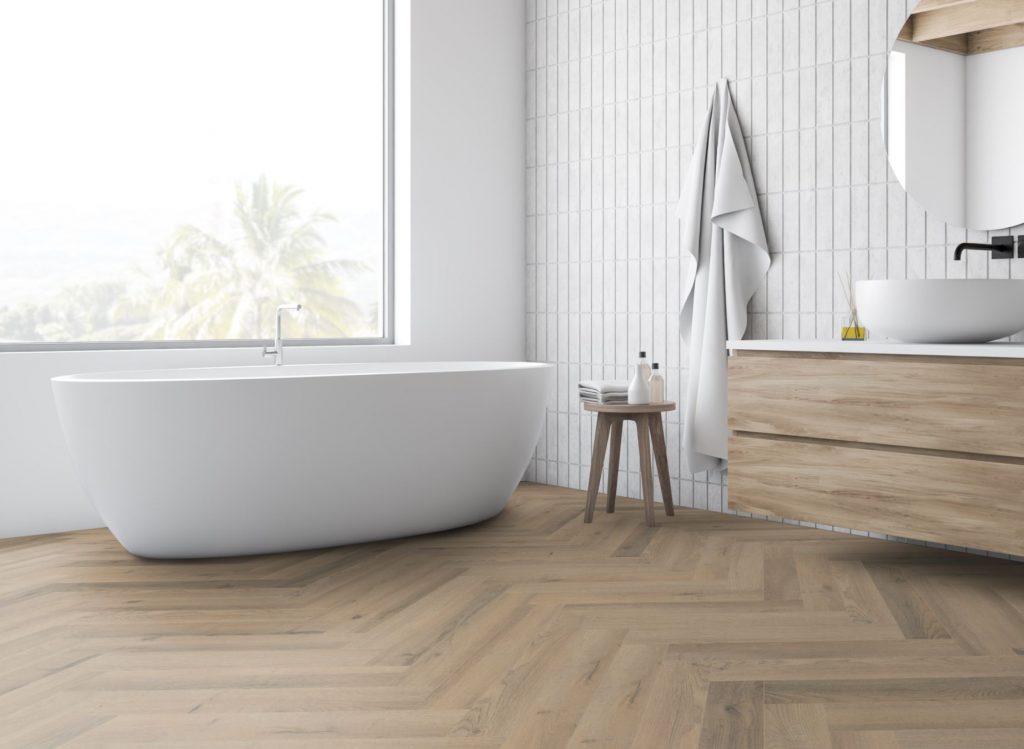 Greige Oak Herringbone flooring for your bathroom