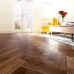 Engineered smoked herringbone flooring room view